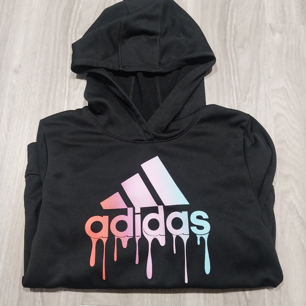 Girls Adidas Black Logo Hoodie Sz 10/12